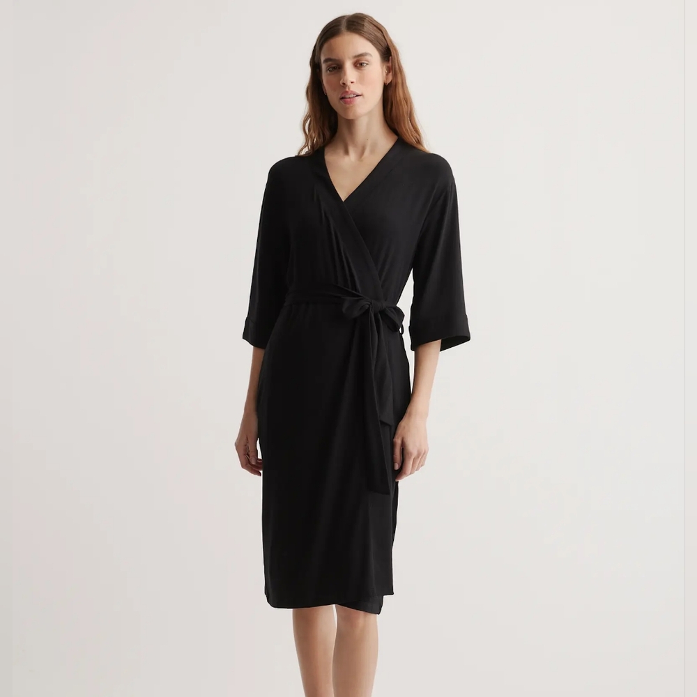 NWOT QUINCE Bamboo Jersey Robe Tie Organic Black - Picture 3 of 3